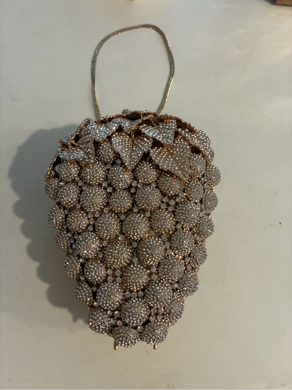 Brand New Crystal-Embellished Gold Evening Minaudière Bag Strawberry or Grapes